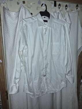 Donald Trump Signature Collectin Men's White Pinstripe Dress Shirt Sz 16.5 34/35